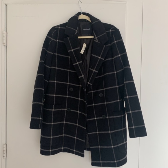 Madewell Hollis Double-Breasted Coat in Windowpane Sz M - Picture 8 of 8